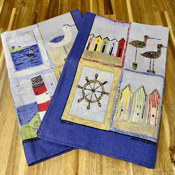 Vintage 100% Pure Irish Linen Tea Towels Made in Ireland “Beside the Seaside” - Picture 2 of 11